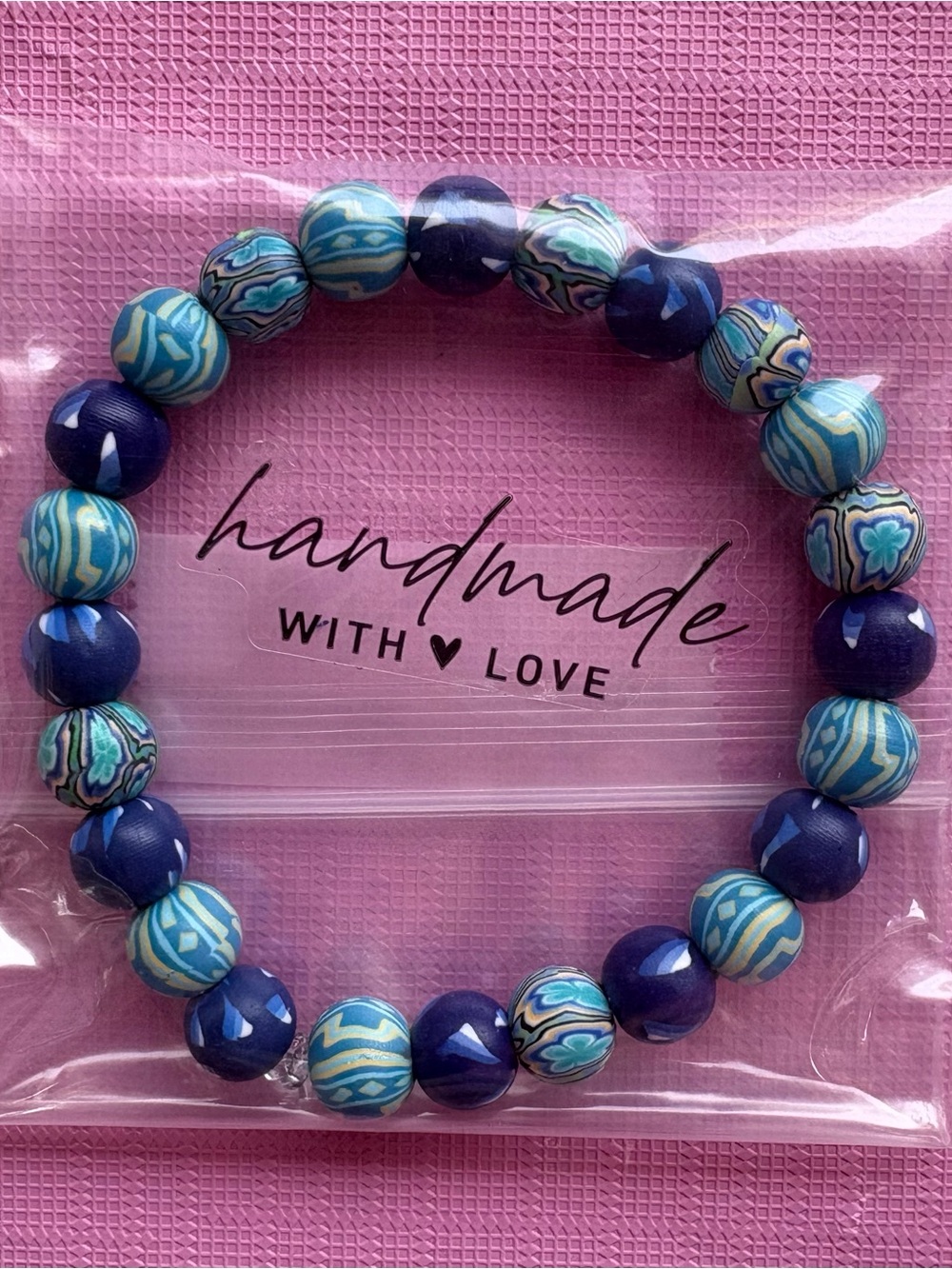 Handmade Kids Beaded Bracelet in Blue and Aqua